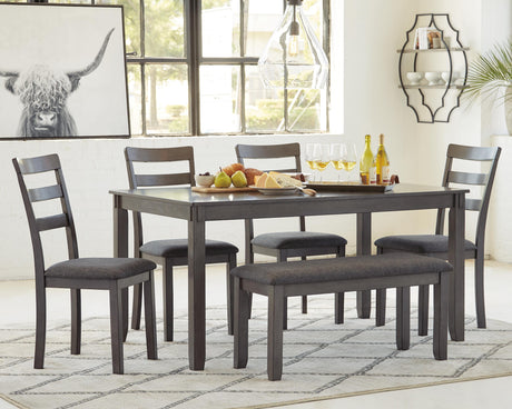 Bridson Dining Table and Chairs with Bench (Set of 6) - Furniture World