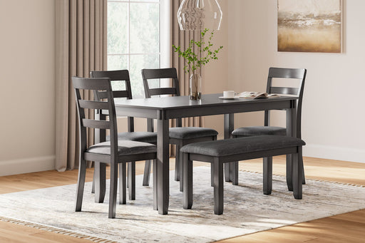 Bridson Dining Table and Chairs with Bench (Set of 6) - Furniture World