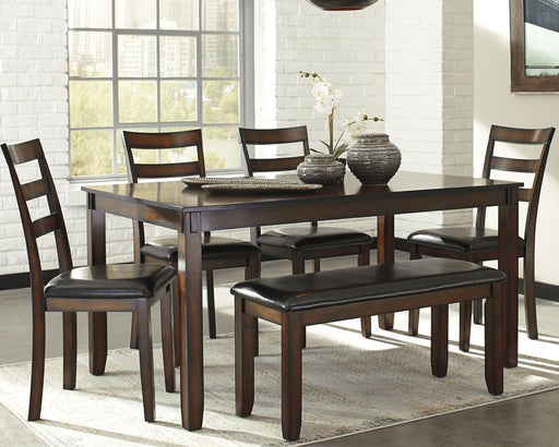 Coviar Dining Table and Chairs with Bench (Set of 6) - Furniture World