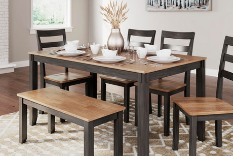 Gesthaven Dining Table with 4 Chairs and Bench (Set of 6) - Furniture World