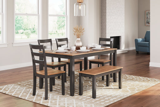 Gesthaven Dining Table with 4 Chairs and Bench (Set of 6) - Furniture World