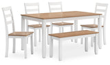 Gesthaven Dining Table with 4 Chairs and Bench (Set of 6) - Furniture World