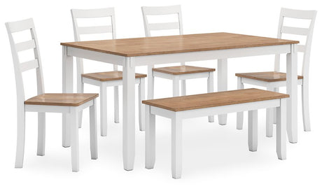 Gesthaven Dining Table with 4 Chairs and Bench (Set of 6) - Furniture World