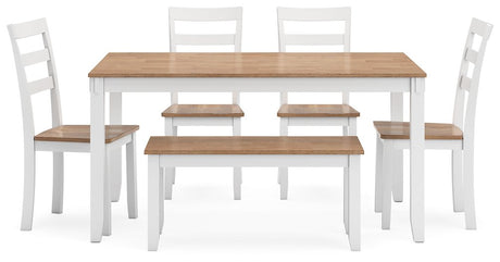 Gesthaven Dining Table with 4 Chairs and Bench (Set of 6) - Furniture World
