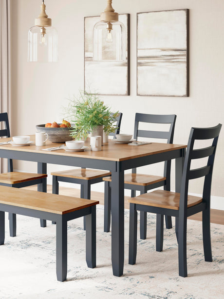 Gesthaven Dining Table with 4 Chairs and Bench (Set of 6) - Furniture World