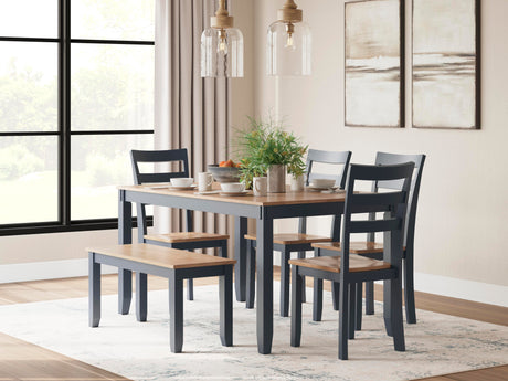 Gesthaven Dining Table with 4 Chairs and Bench (Set of 6) - Furniture World