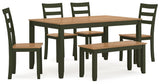 Gesthaven Dining Table with 4 Chairs and Bench (Set of 6) - Furniture World