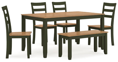Gesthaven Dining Table with 4 Chairs and Bench (Set of 6) - Furniture World