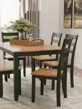 Gesthaven Dining Table with 4 Chairs and Bench (Set of 6) - Furniture World