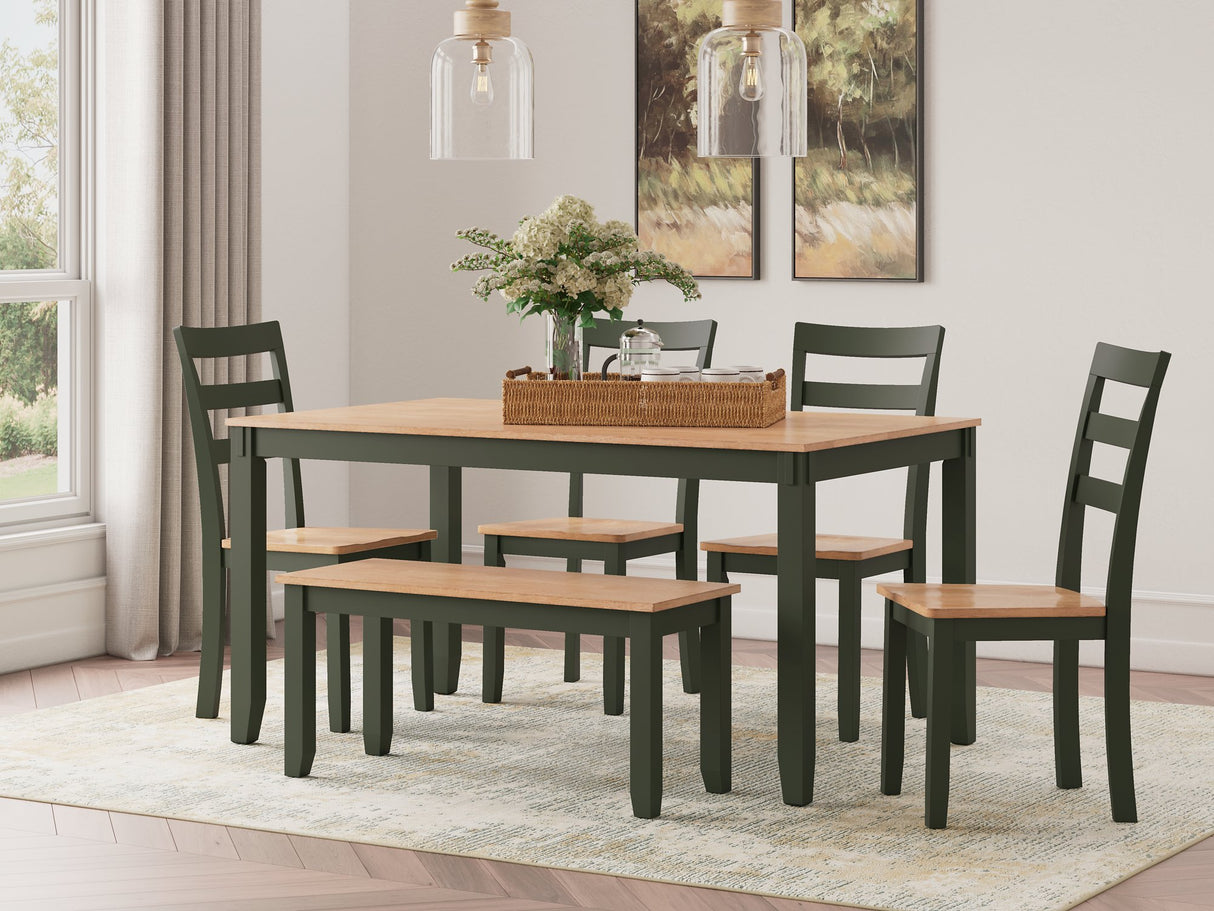 Gesthaven Dining Table with 4 Chairs and Bench (Set of 6) - Furniture World