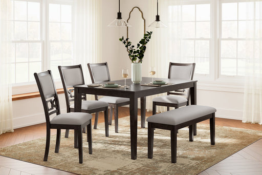 Langwest Dining Table and 4 Chairs and Bench (Set of 6) - Furniture World