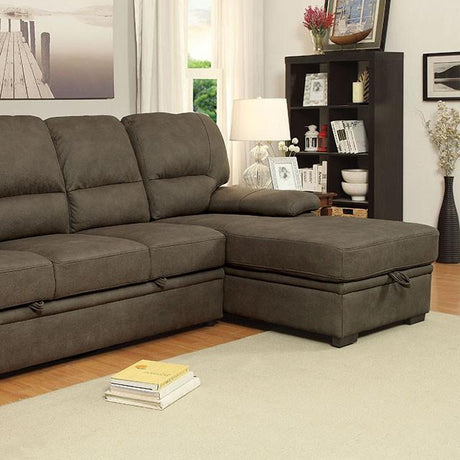 ALCESTER Brown & Gray Sectional w/ Sleeper, Ash - Furniture World