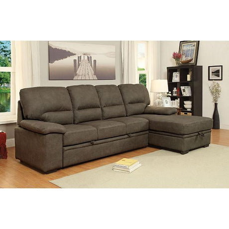 ALCESTER Brown & Gray Sectional w/ Sleeper, Ash - Furniture World