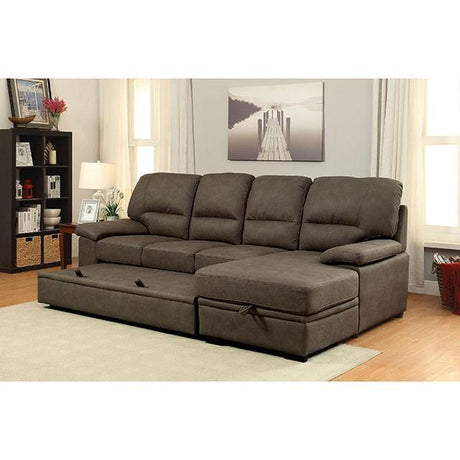 ALCESTER Brown & Gray Sectional w/ Sleeper, Ash - Furniture World