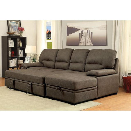 ALCESTER Brown & Gray Sectional w/ Sleeper, Ash - Furniture World