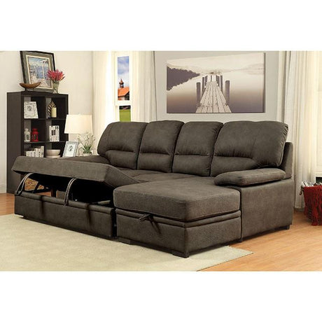 ALCESTER Brown & Gray Sectional w/ Sleeper, Ash - Furniture World