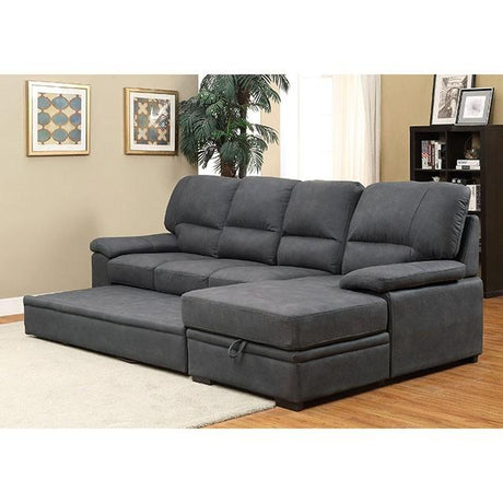ALCESTER Brown & Gray Sectional w/ Sleeper, Ash - Furniture World