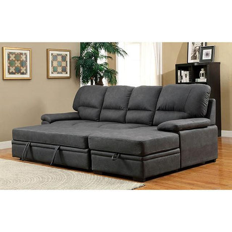 ALCESTER Brown & Gray Sectional w/ Sleeper, Ash - Furniture World