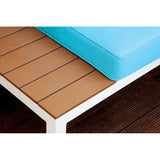 WINONA White/Oak/Blue Patio Sectional w/ Table - Furniture World