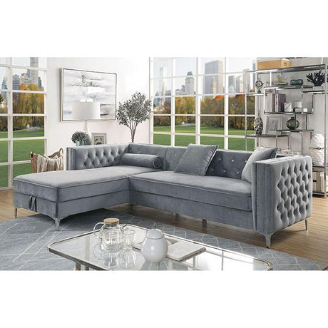 Amie Glam Gray & Black Sectional w/Storage - Furniture World