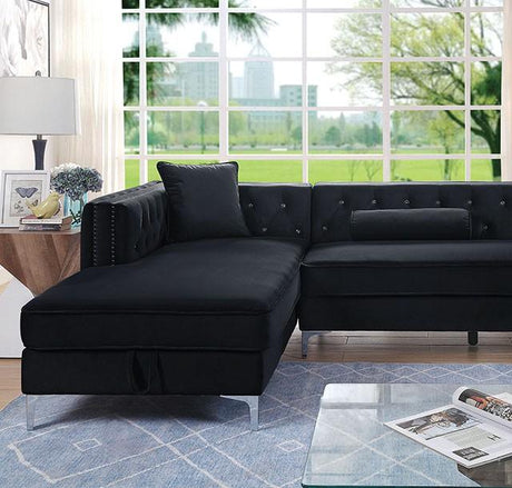 Amie Glam Gray & Black Sectional w/Storage - Furniture World