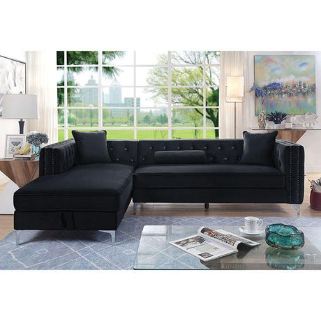 Amie Glam Gray & Black Sectional w/Storage - Furniture World