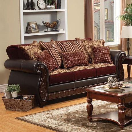 Franklin Burgundy/Espresso Sofa, Burgundy - Furniture World