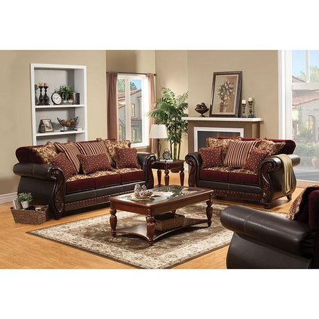 Franklin Burgundy/Espresso Love Seat, Burgundy - Furniture World