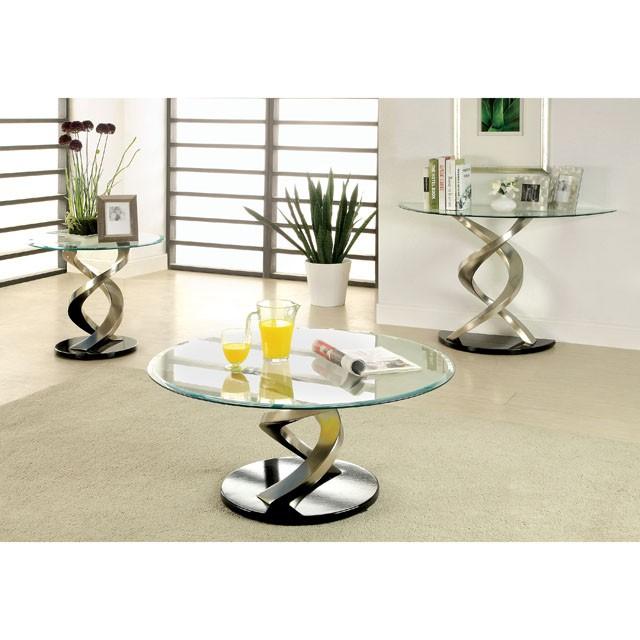 NOVA Satin Plated/Black End Table - Furniture World