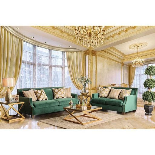 VERDANTE Emerald Green/Gold Sofa - Furniture World