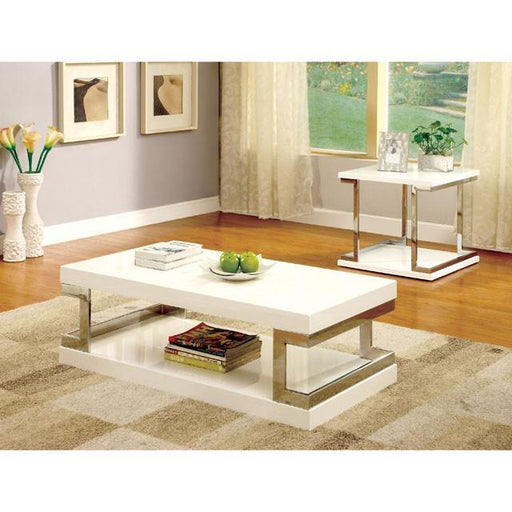 MEDA White/Chrome End Table, White image