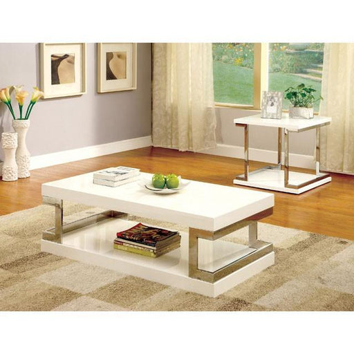 MEDA White/Chrome End Table, White - Furniture World