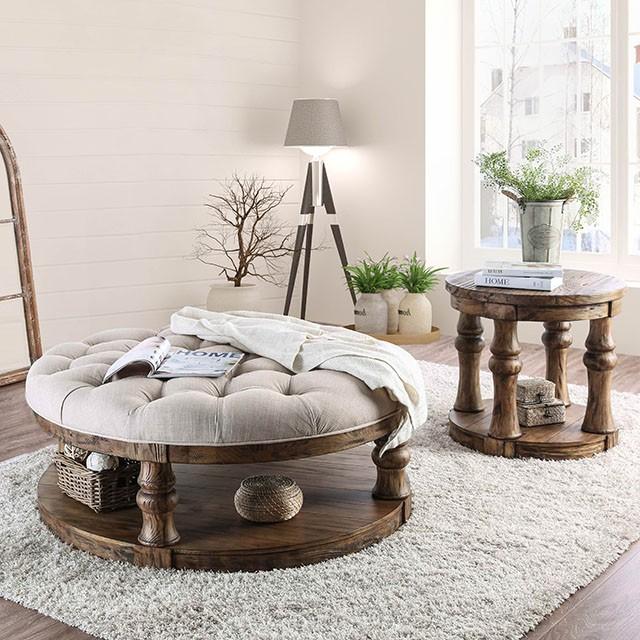 Mika Antique Oak Coffee Table w/ Cushion Top - Furniture World