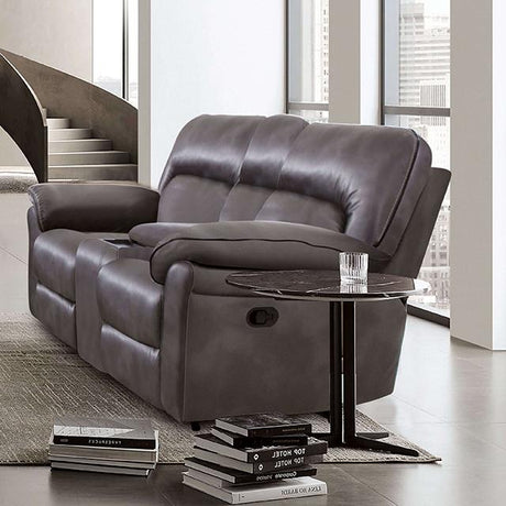 JOSIAS Loveseat, Dark Gray Leatherette - Furniture World