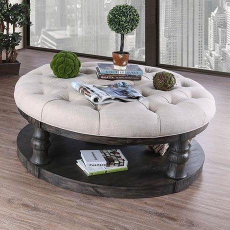 Mika Antique Gray Coffee Table w/ Cushion Top - Furniture World