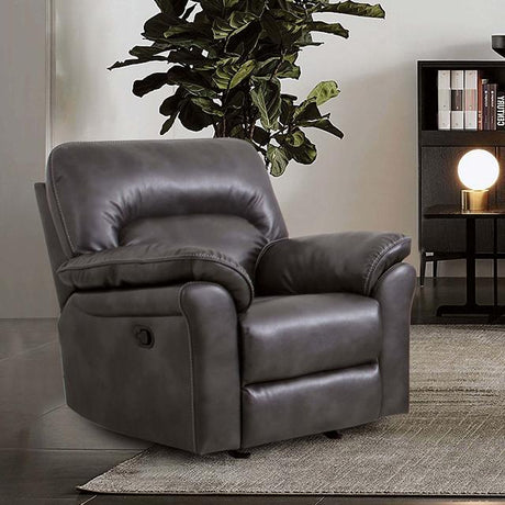 JOSIAS Glider Recliner, Dark Gray Leatherette - Furniture World