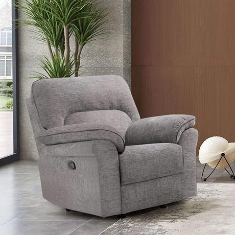 JOSIAS Glider Recliner, Light Gray Fabric - Furniture World