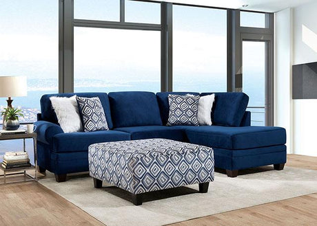 WALDPORT Ottoman, Navy/White - Furniture World