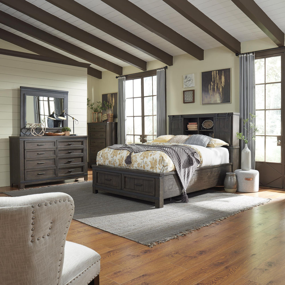 Thornwood Hills King Bookcase Bed, Dresser & Mirror, Chest - Furniture World