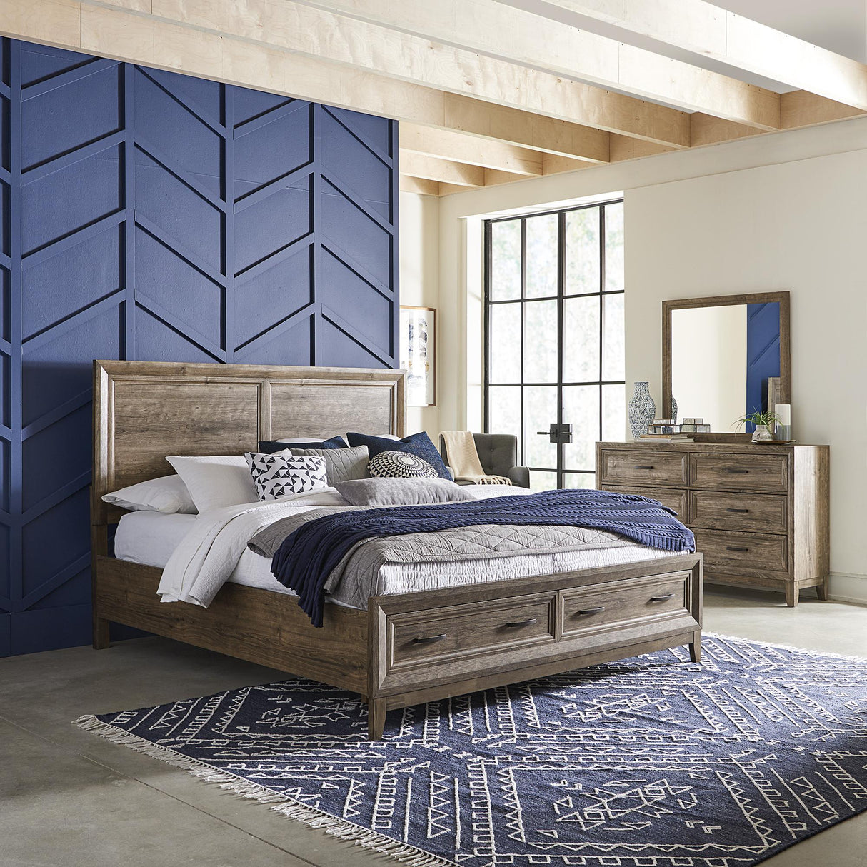 Ridgecrest Queen Storage Bed, Dresser & Mirror - Furniture World
