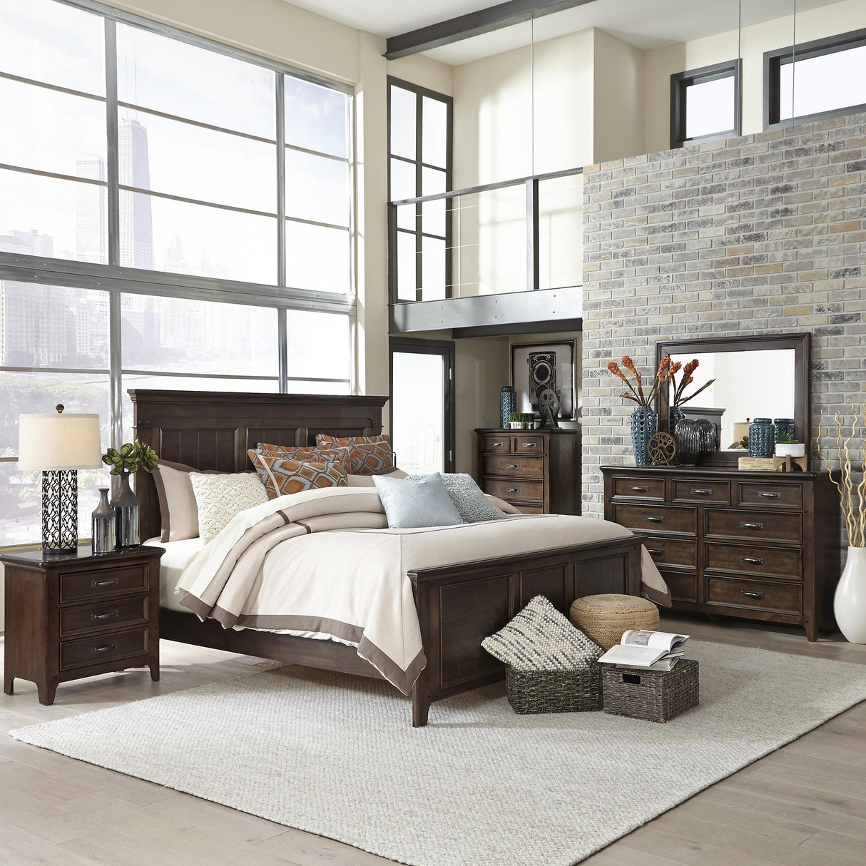 Saddlebrook Queen Panel Bed, Dresser & Mirror, Chest, Nightstand - Furniture World