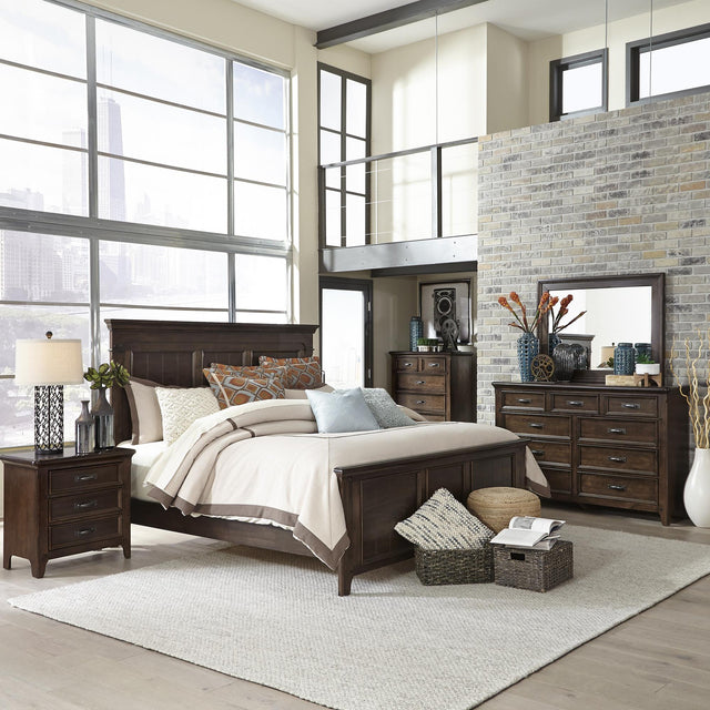 Saddlebrook Queen Panel Bed, Dresser & Mirror, Chest, Nightstand - Furniture World