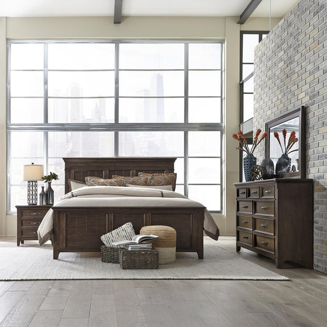 Saddlebrook Queen Panel Bed, Dresser & Mirror, Nightstand - Furniture World