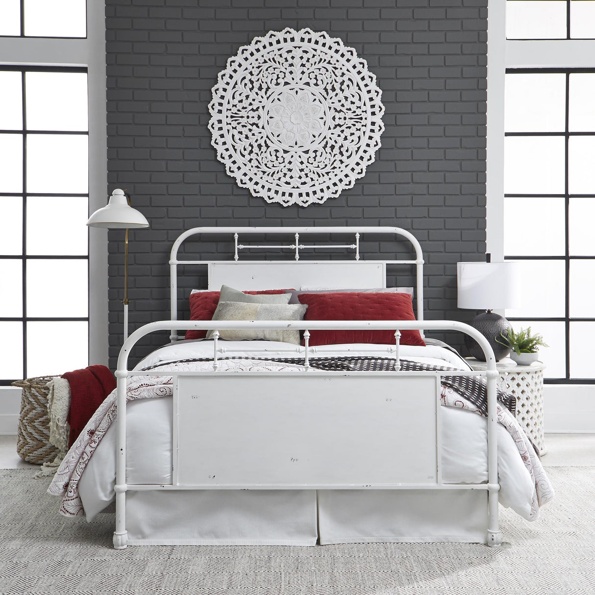 Vintage Series King Metal Bed - Antique White - Furniture World