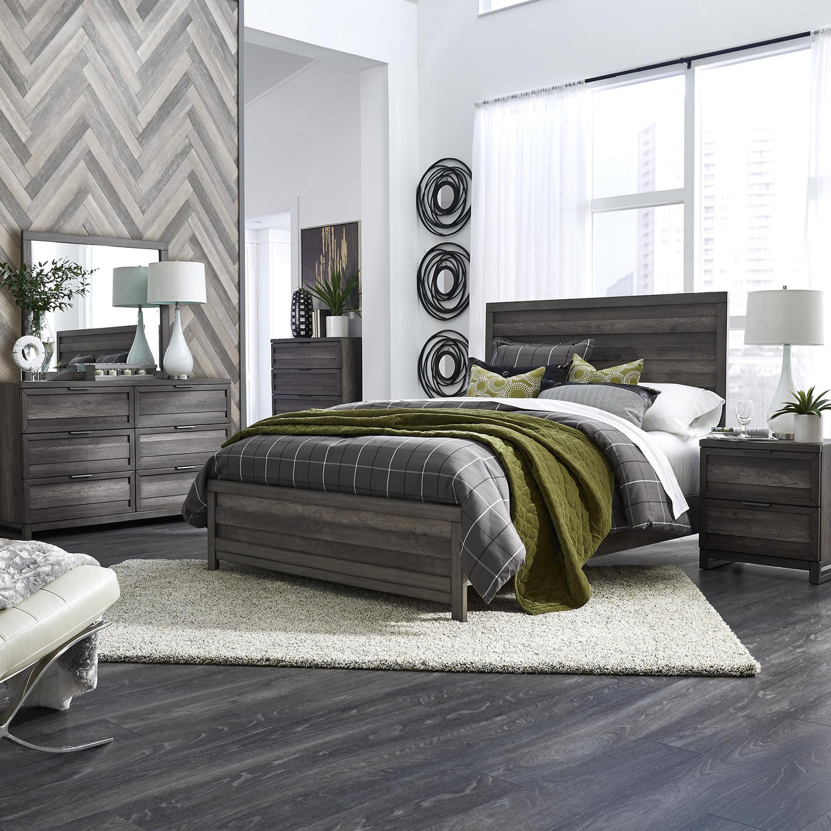 Tanners Creek King Panel Bed, Dresser & Mirror, Chest, Nightstand - Furniture World