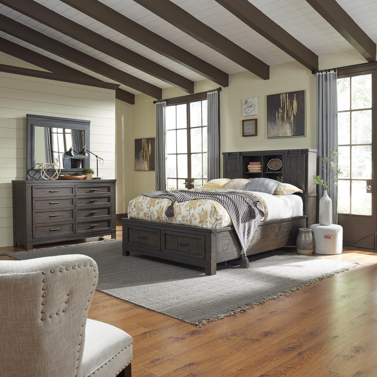 Thornwood Hills King Bookcase Bed, Dresser & Mirror - Furniture World