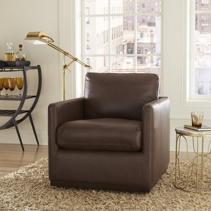 Weston Leather Swivel Accent Chair - Timber - Furniture World