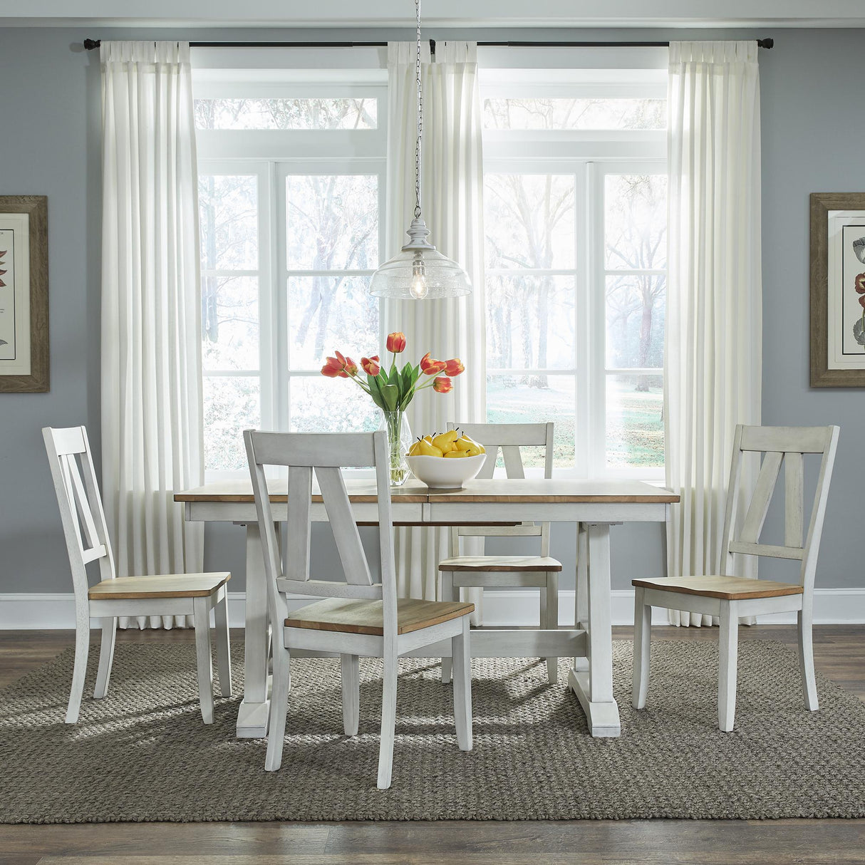Lindsey Farm 5 Piece Trestle Table Set - Furniture World