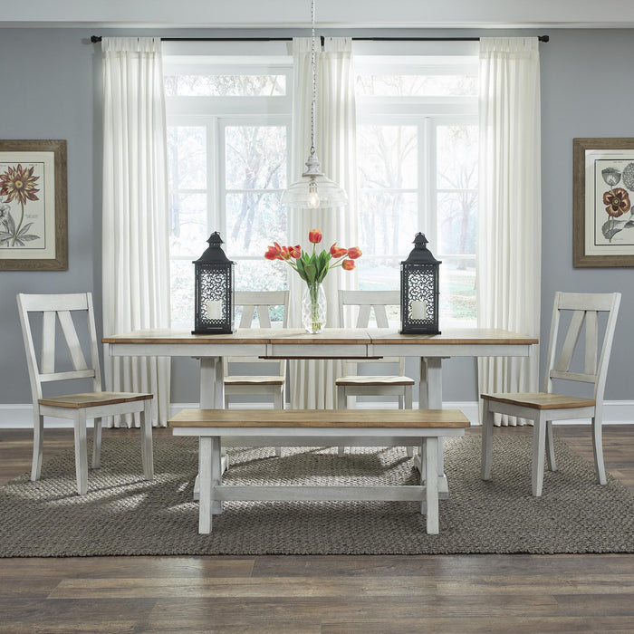 Lindsey Farm 6 Piece Trestle Table Set - Furniture World