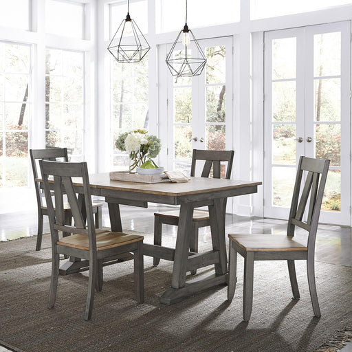 Lindsey Farm 5 Piece Trestle Table Set - Furniture World